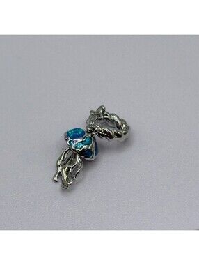 Bead Charm Jellyfish Blue Enamel Silver Tone Snake Chain Bracelet